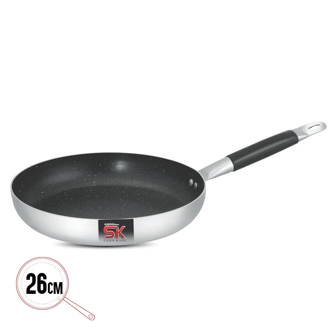 Mirror Polish Aluminum Steno Frying Pan inside Marble Coat - Black