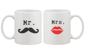 Mr Mustache and Mrs Lips Couple Mugs - His and Hers Matching Mug Cup Set