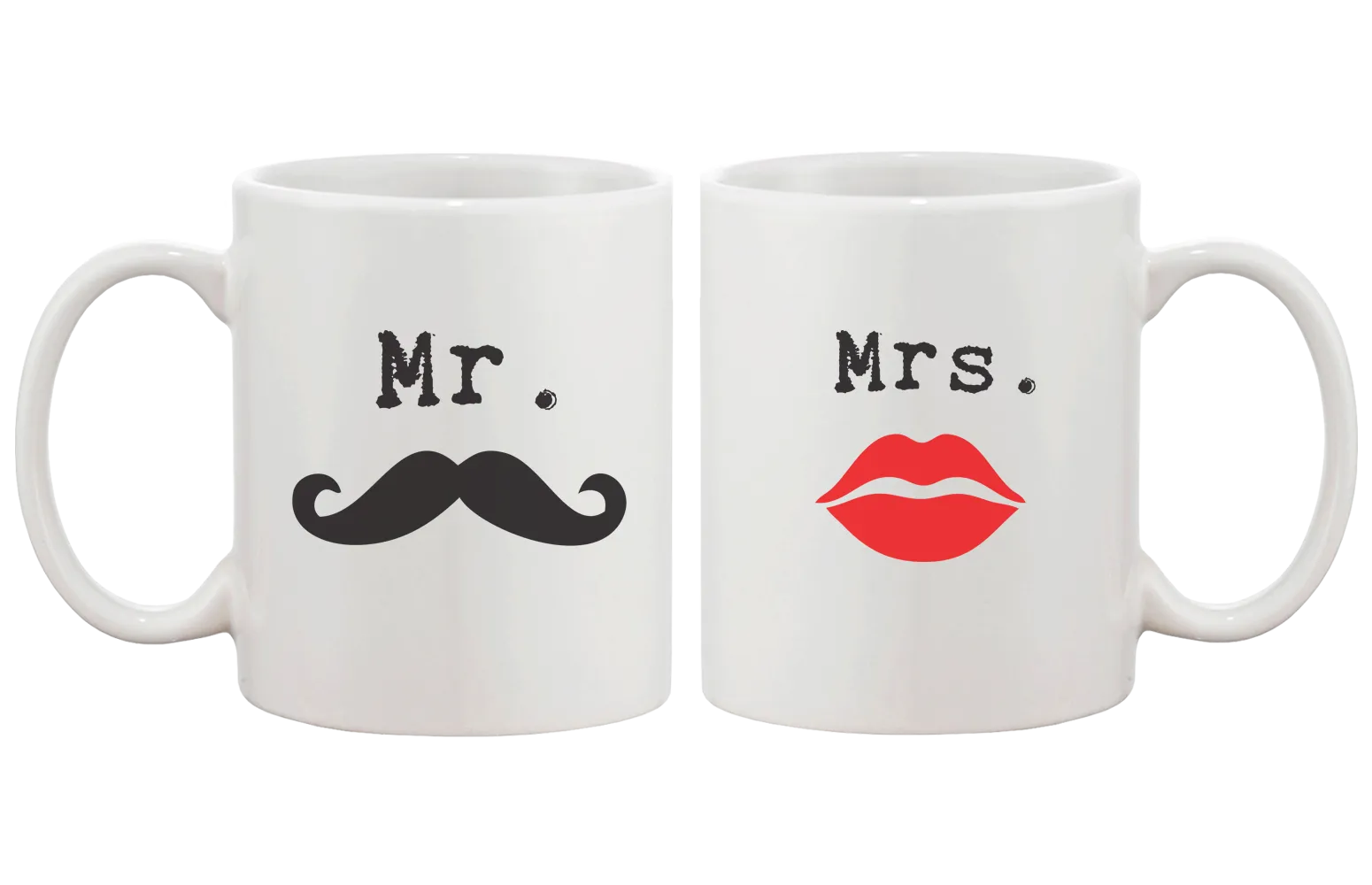 Mr Mustache and Mrs Lips Couple Mugs - His and Hers Matching Mug Cup Set