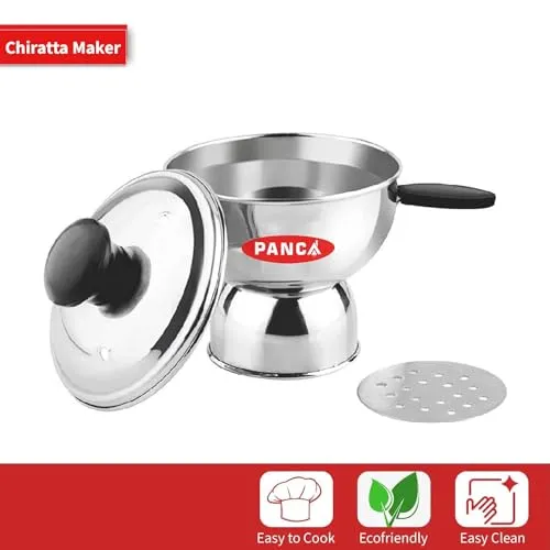 Panca Chiratta Puttu Maker with Handle Use with Pressure Cooker Puttu Kutti Puttu Steamer Silver, Make in India