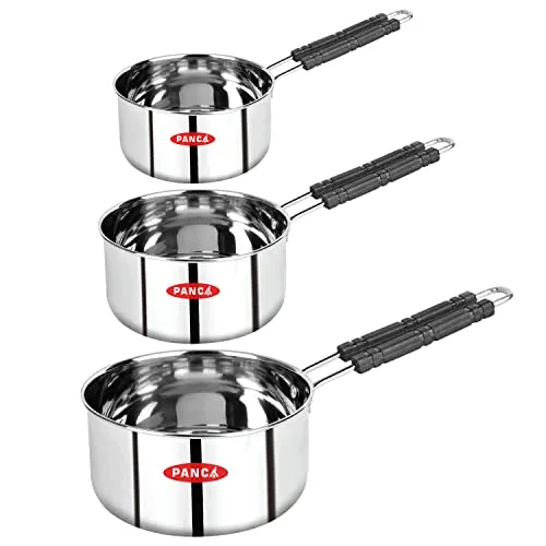 Panca Stainless Steel Sauce Pan Set of 3 Sauce Pan Milk Pan Tapeli Patila Induction Base 2 Litre,1.5 Litre, 1 Litre Milk Boiler Cookware with Handle