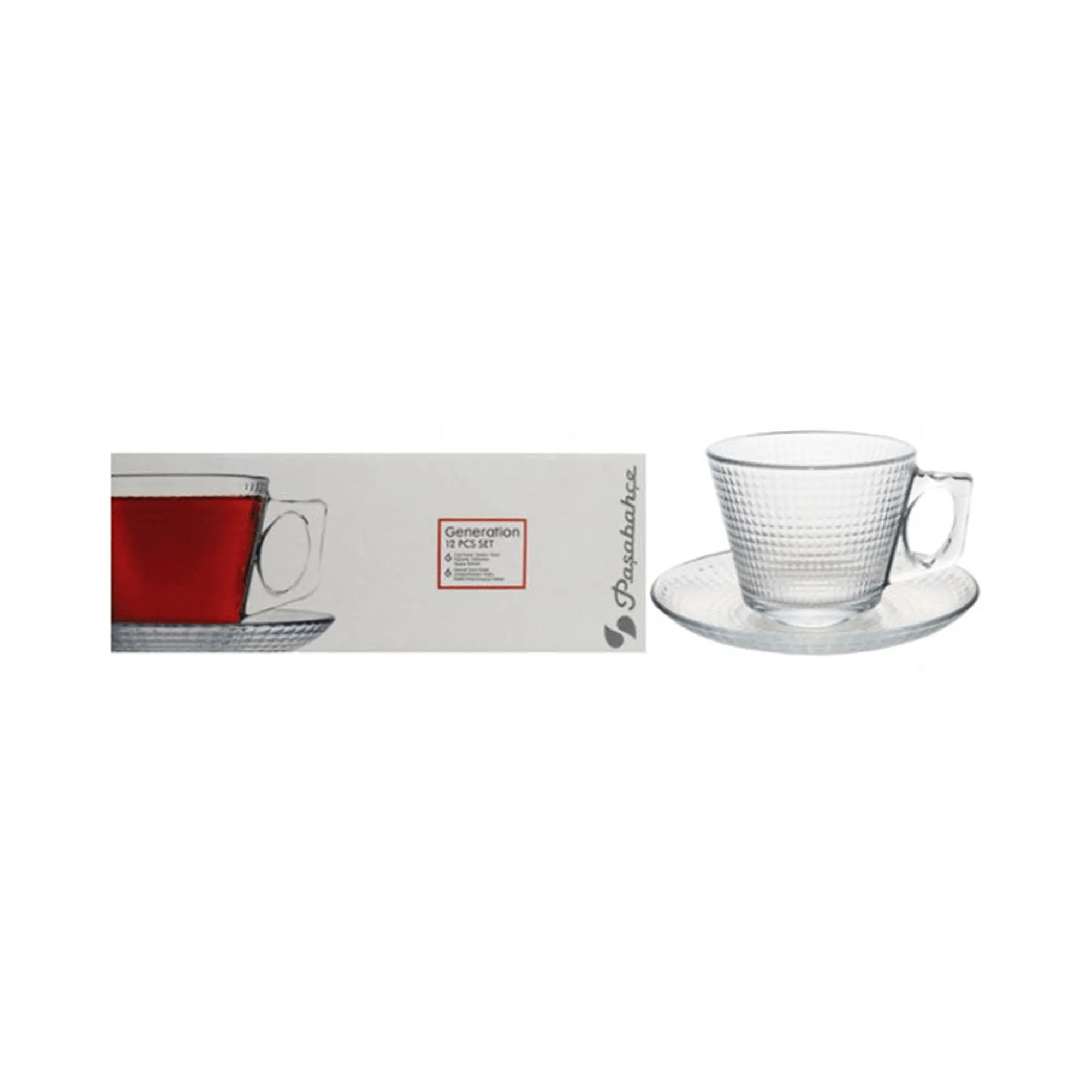 Pasabahce Generation Glass Cup and Saucer 6pcs 195cc 23858