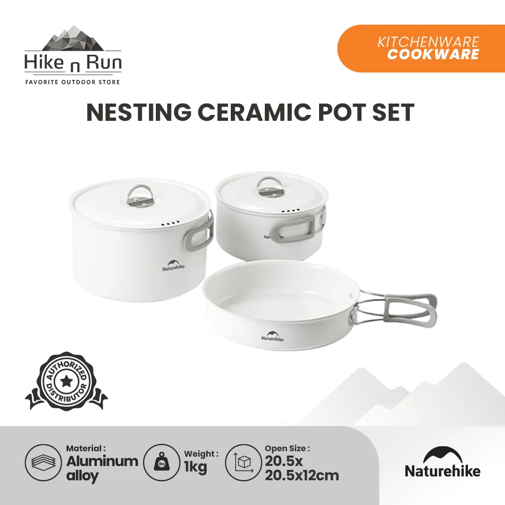 Peralatan Masak Camping Ultralight Naturehike CNK2450CF013 Nesting Ceramic Pot Set