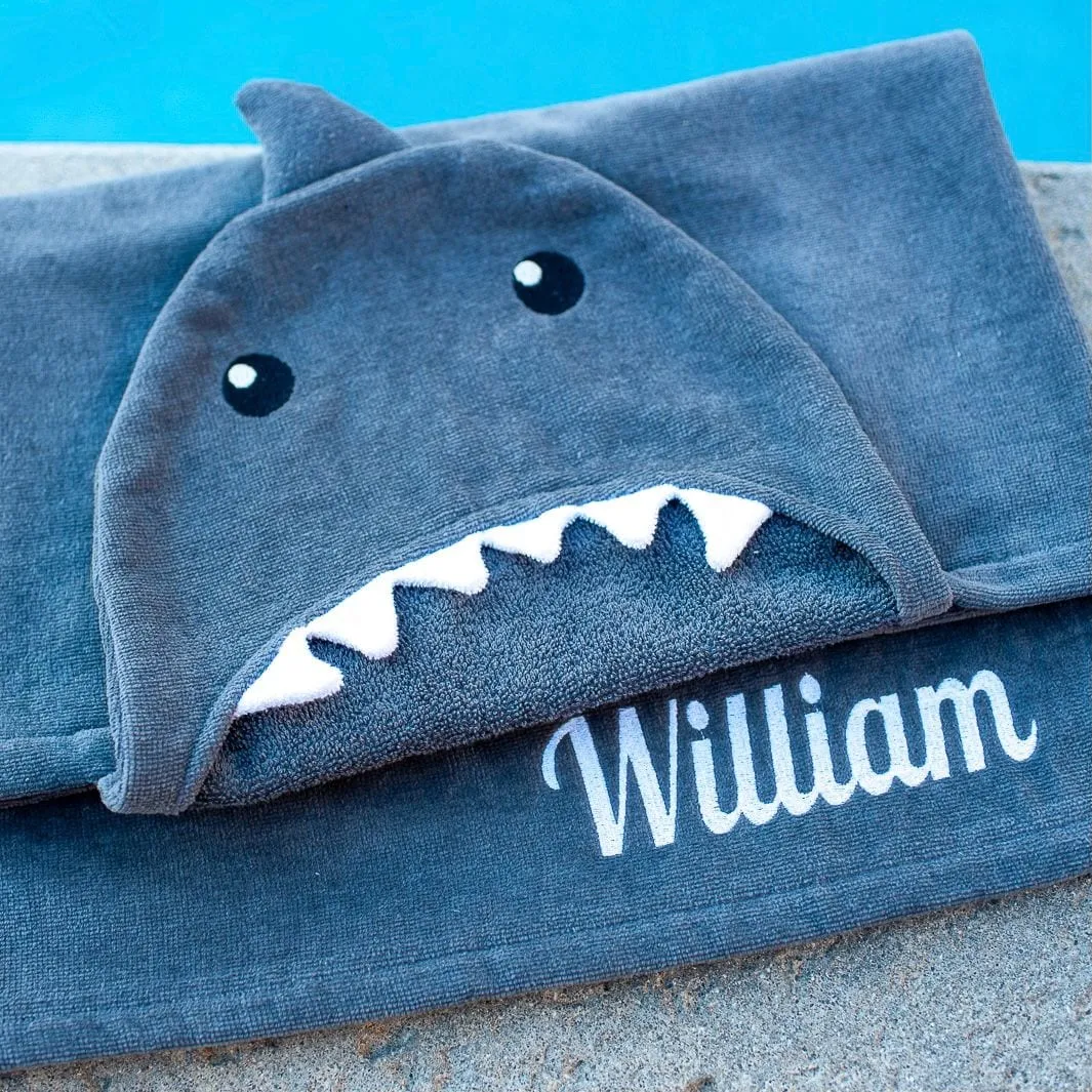 Personalized Embroidered Hooded Towel - Shark