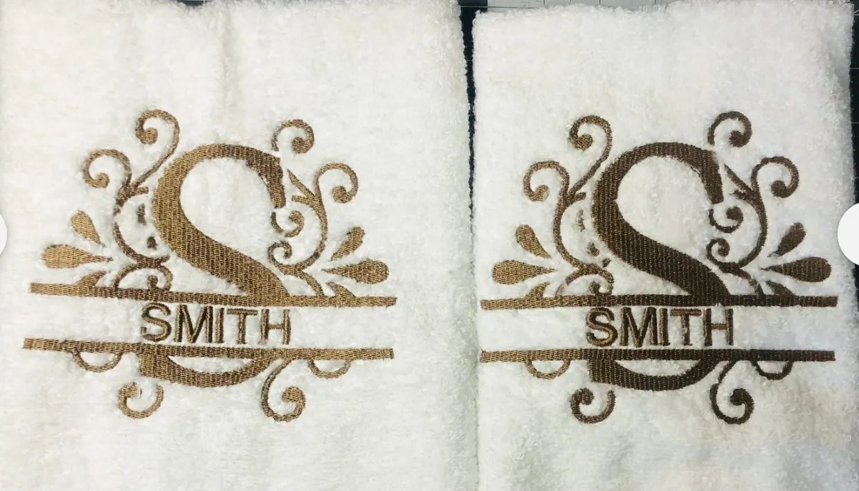 Personalized Split Initial/Name Bath Towel Sets Gift