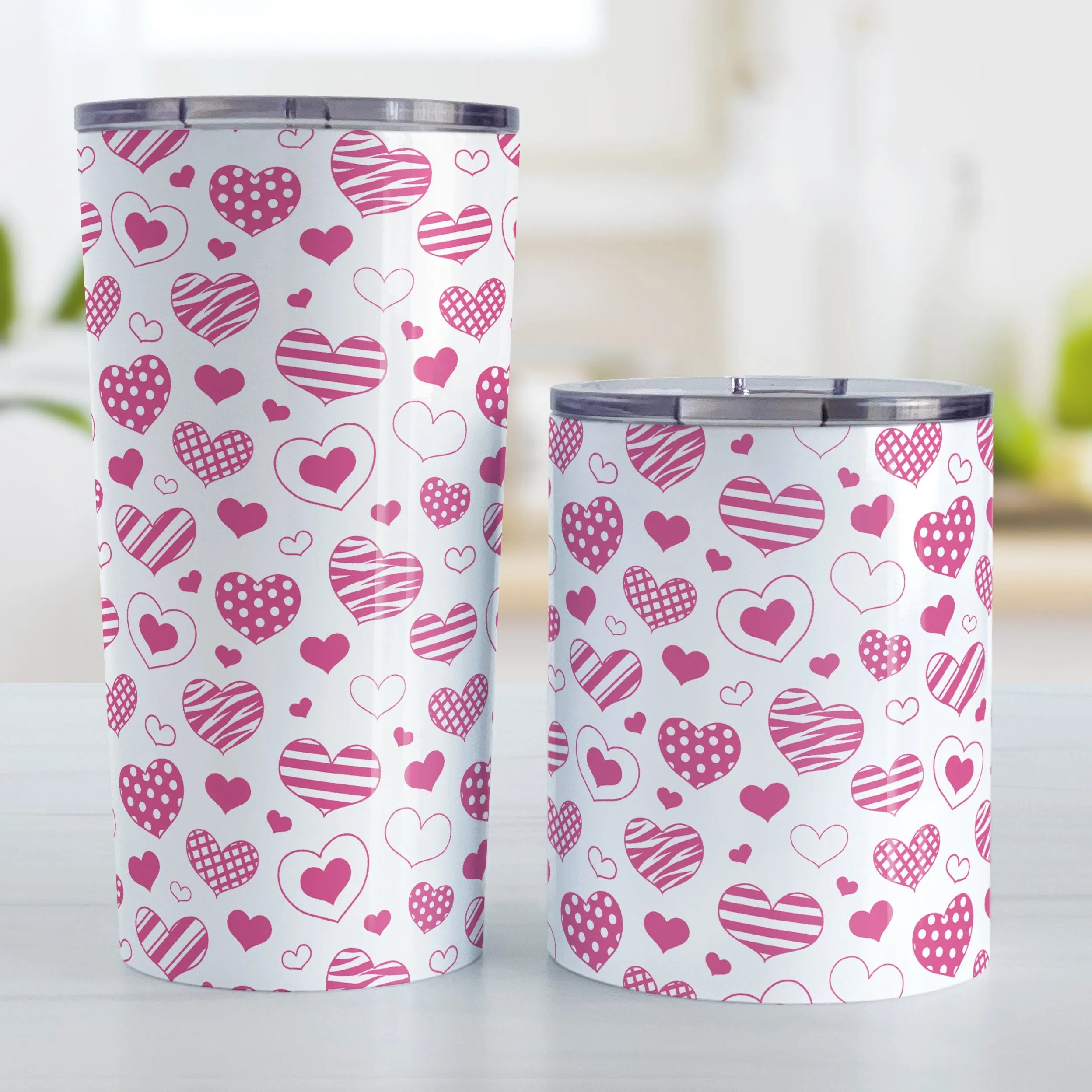 Pink Heart Doodles Tumbler Cup