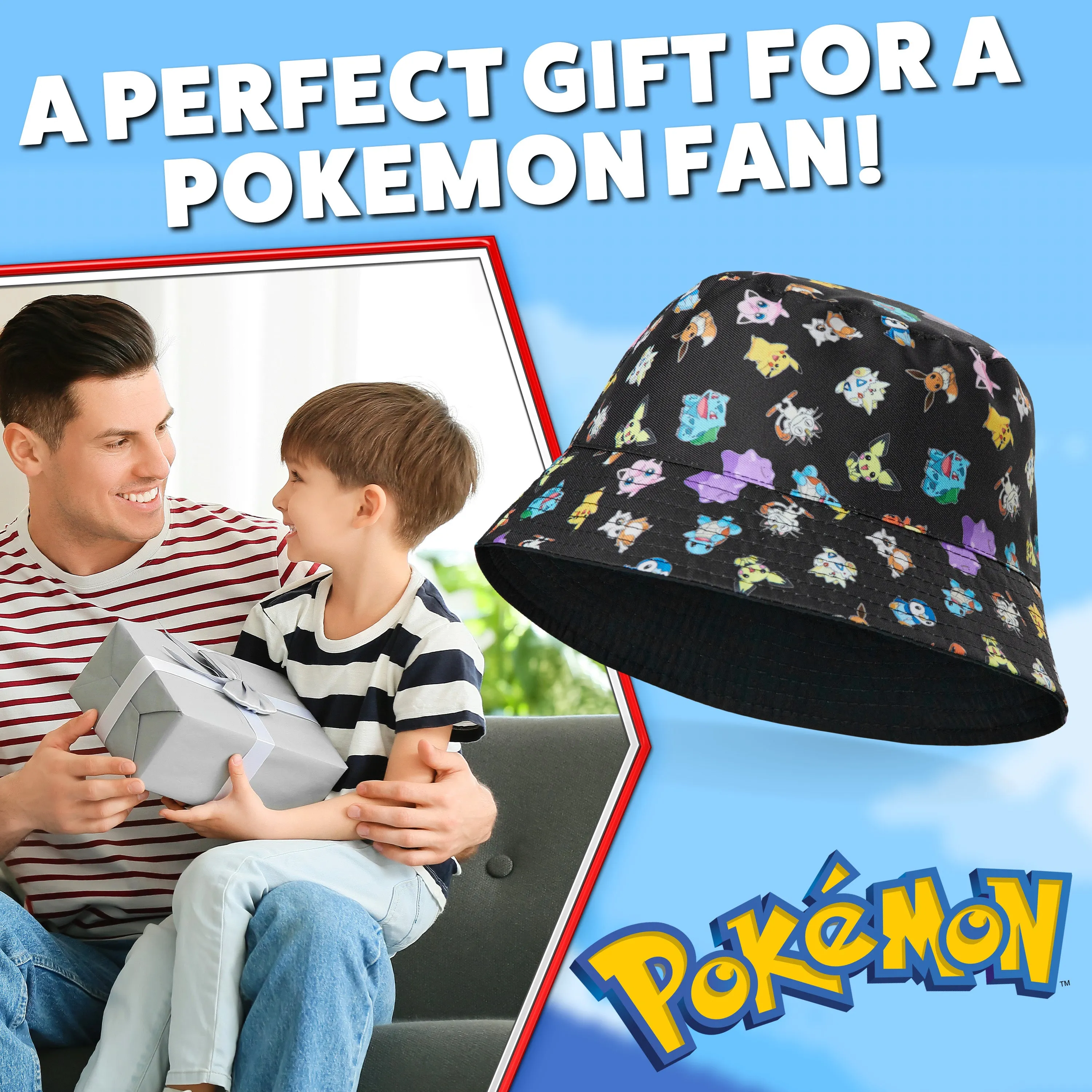 Pokemon Bucket Hat for Kids, All Over Print Pokemon Gifts