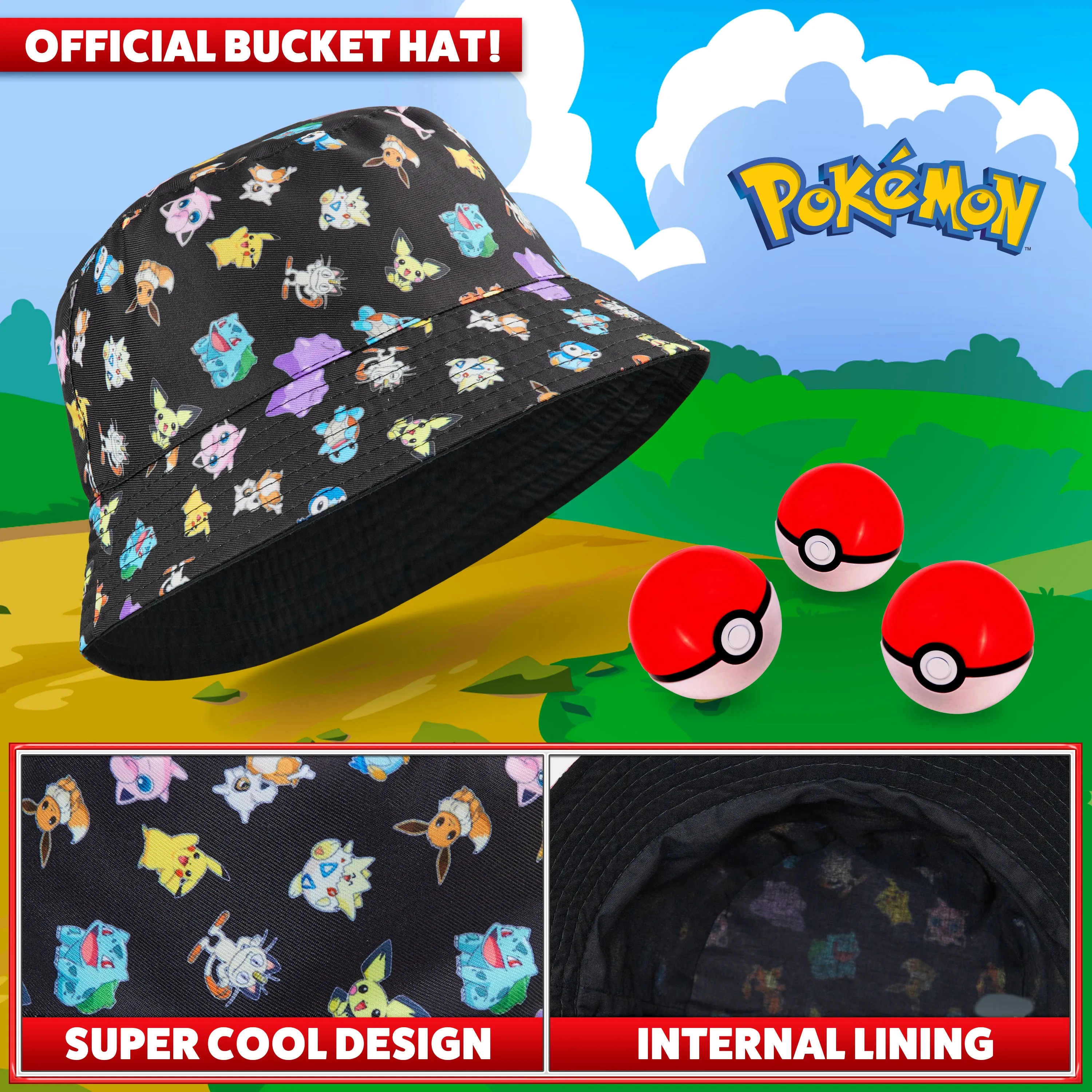 Pokemon Bucket Hat for Kids, All Over Print Pokemon Gifts