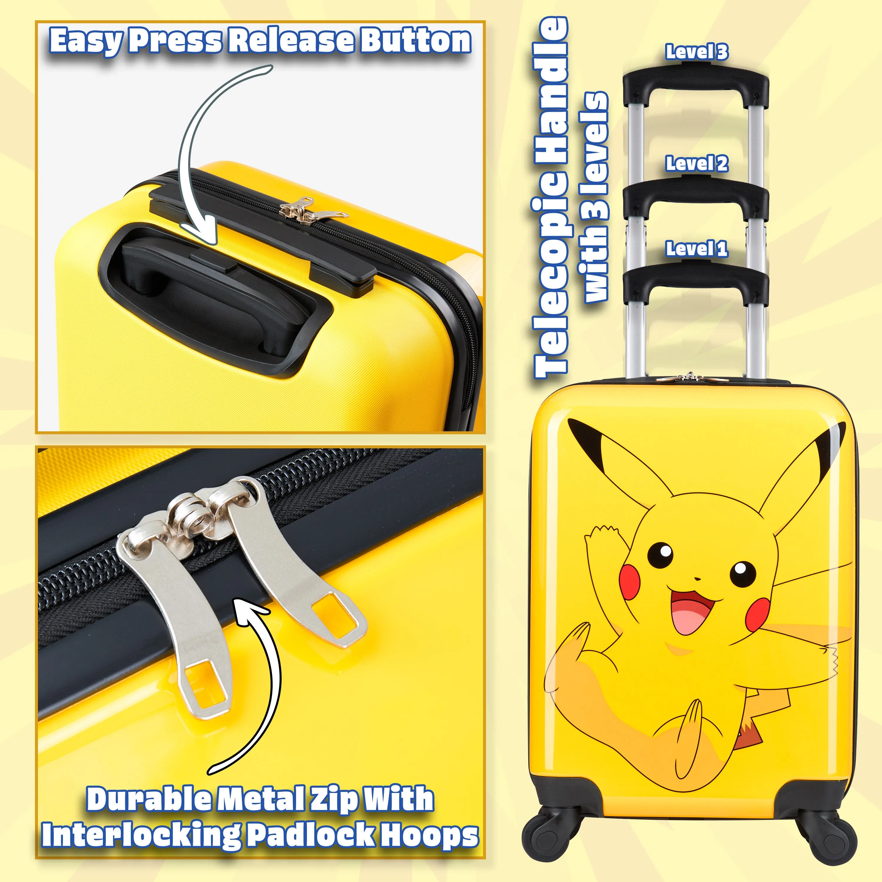 Pokemon Kids Suitcase with Wheels  Carry On Travel Bag with Handle