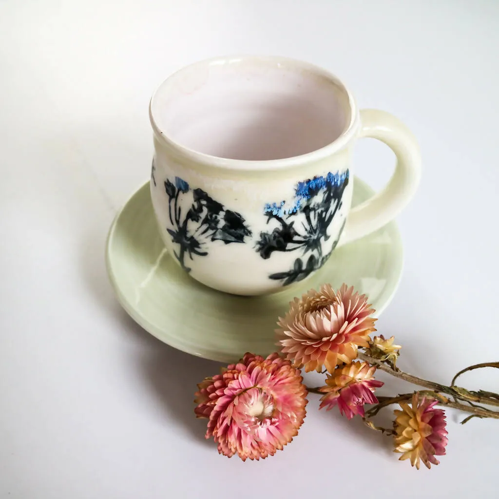 Porcelain Cup and Saucer in Hedgerow Flowers Design