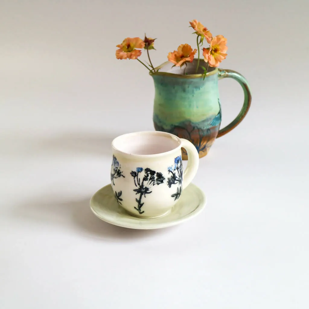 Porcelain Cup and Saucer in Hedgerow Flowers Design