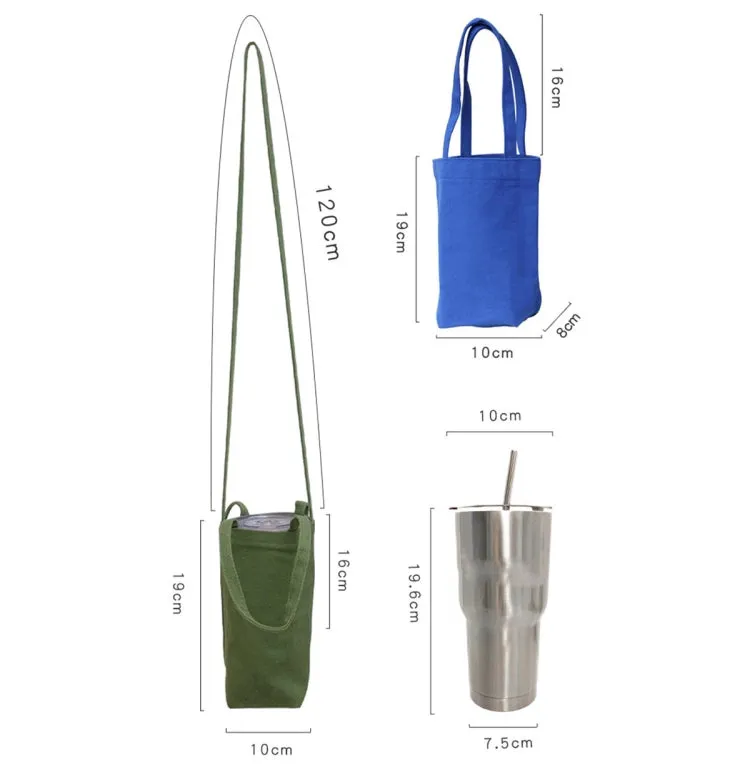 Portable Water Cup Coffee Bag Outdoor Thermal Insulation Solid-Color Canvas Cup Cover, Specification: Crossbody (Coffee)