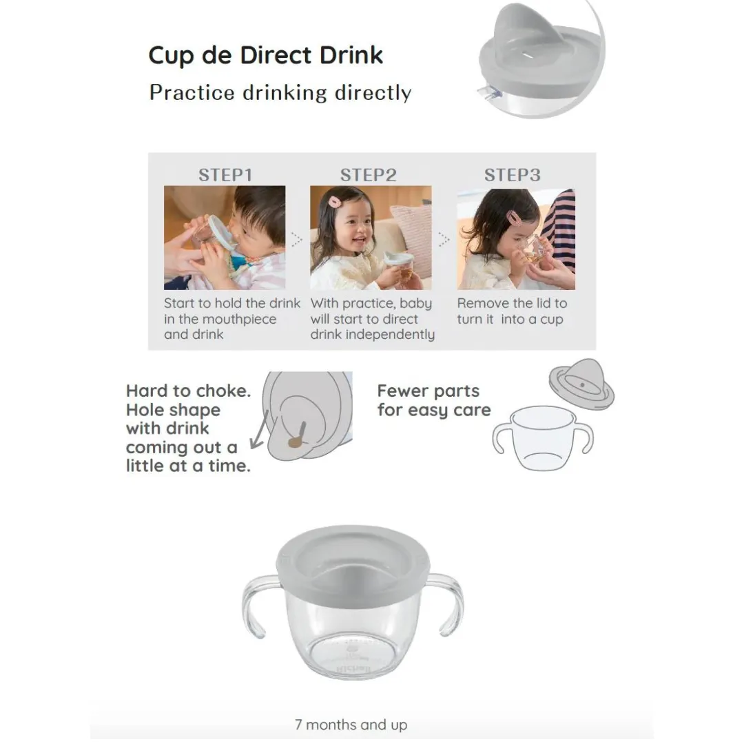 Richell Axstars de Direct Drink Training Cup - Light Grey (7m ) (150ml)