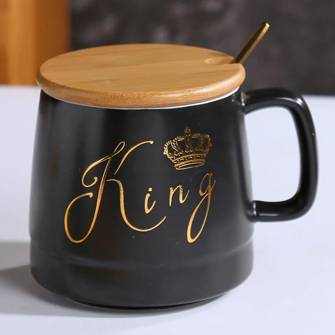 ROYAL TEA & COFFEE MUG WITH WOOD LID & SPOON 450ML - PACK OF 2