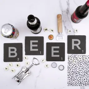 Set of 4 "BEER" Slate Scrabble Letter Tile Alphabet Drinks Coasters