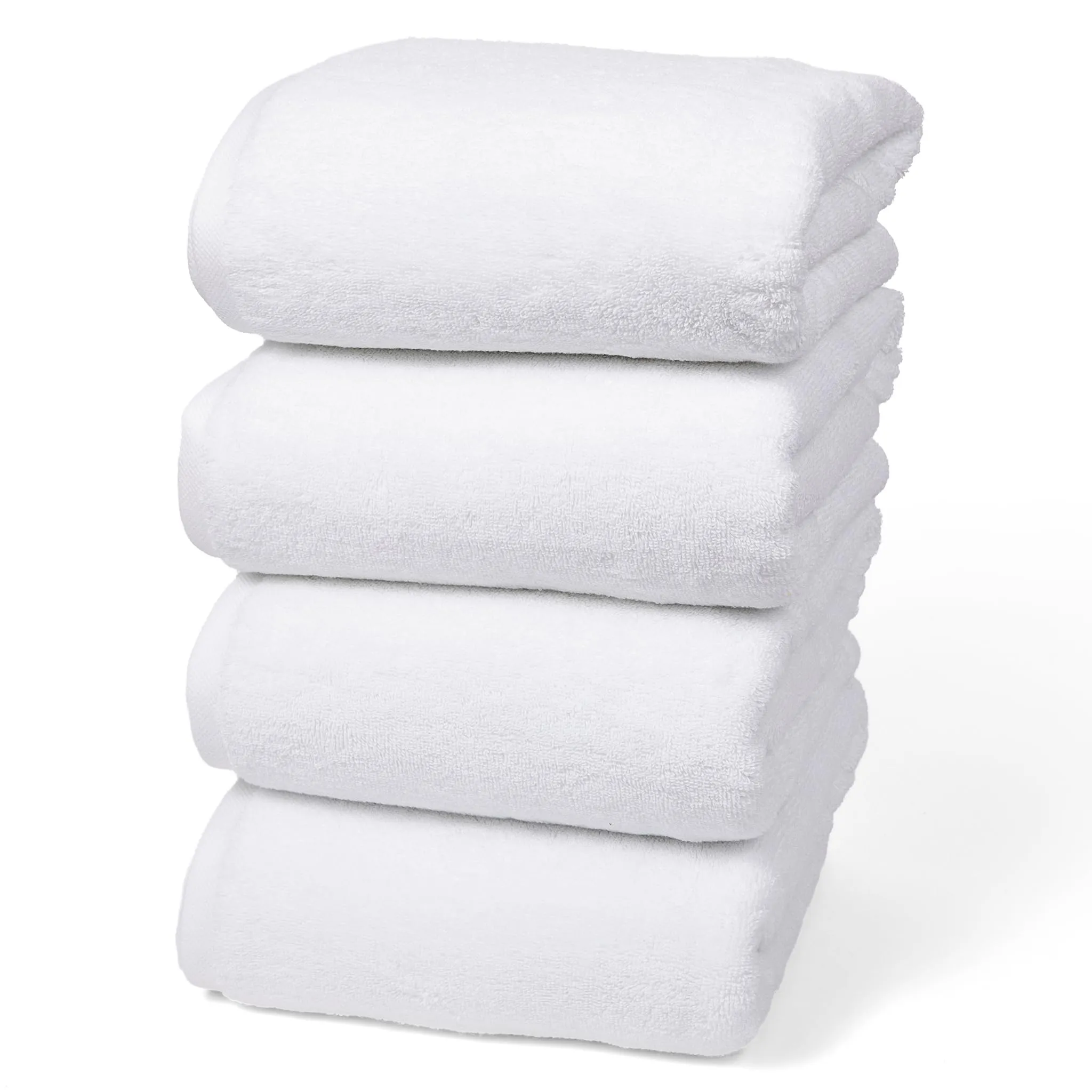 Soleil Fine Goods | 4 PIECE Bathroom Towel Set | 800GSM Thick and Borderless 27 x 54 Inches | 100% Cotton Bath Towels | Highly Absorbent | Premium Heavy Luxury Feel | for HOME (White)