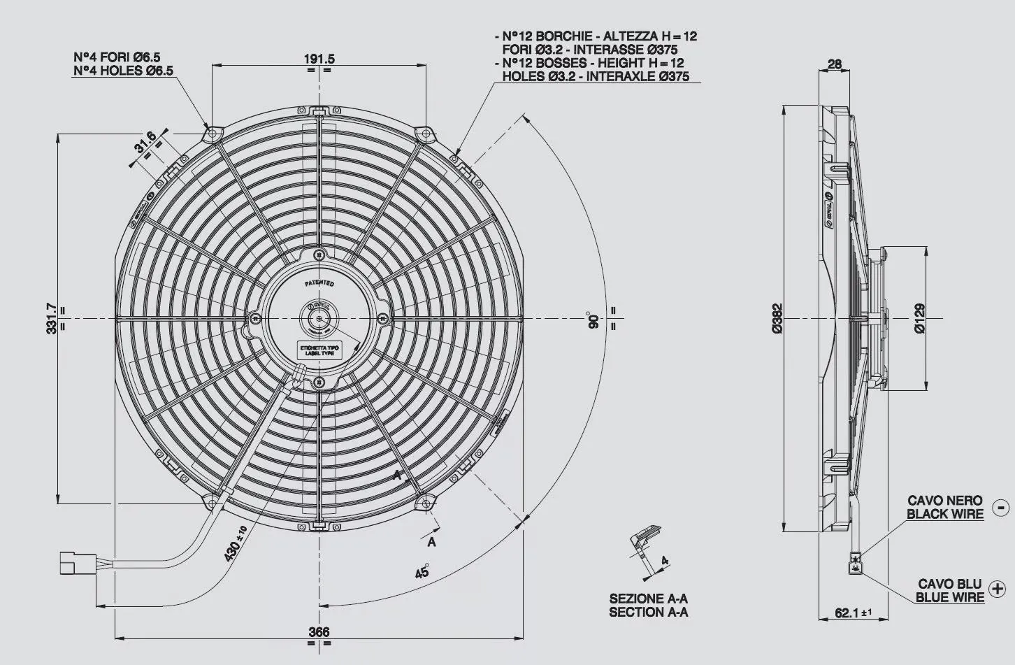 SPAL 14.00" Inch Electric Fan Puller Style Medium Profile 1274 CFM 10 Straight Style Blades - 30101509