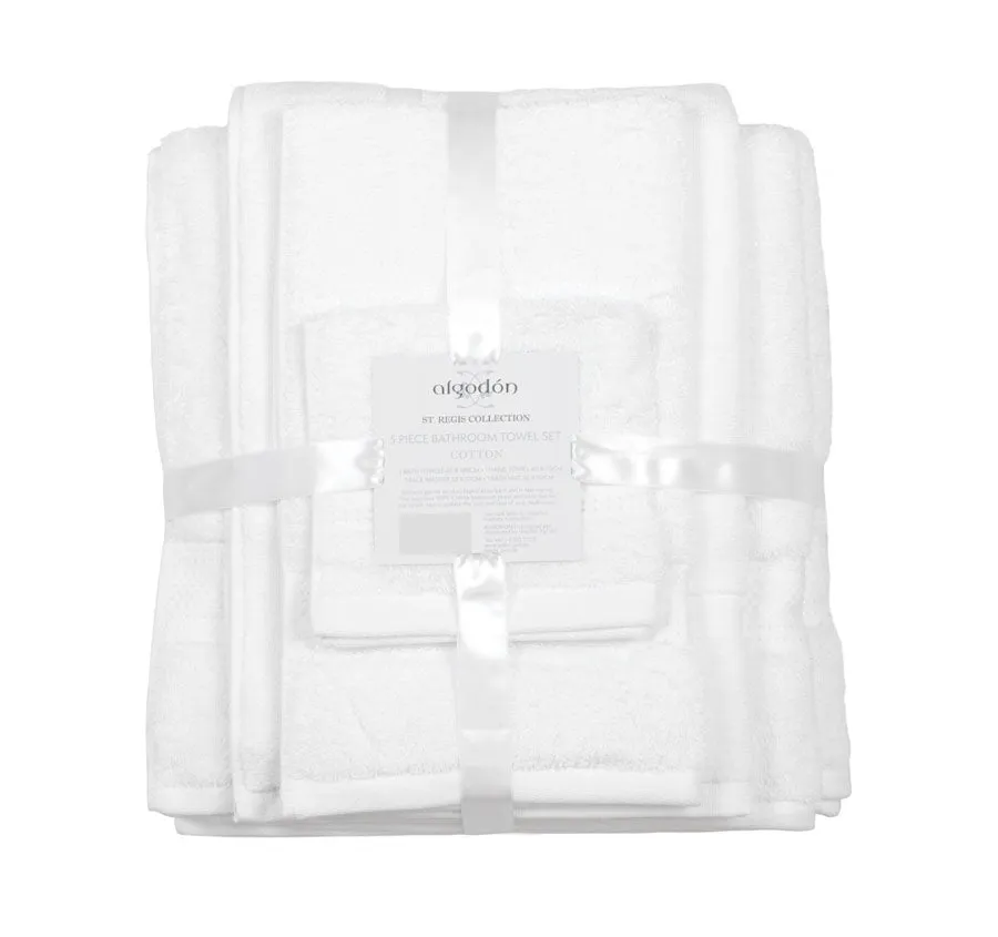 St Regis 5 Piece 600GSM Cotton Towel Set White