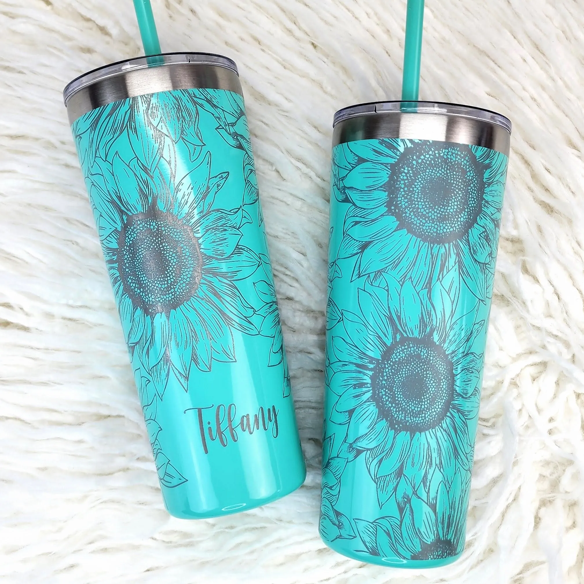 Sunflower Engraved Personalized Name Tumbler