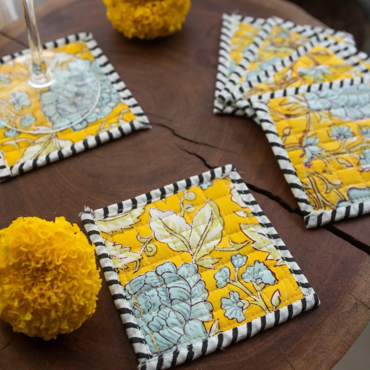 Sunshine Yellow Fabric Coaster Set of 6