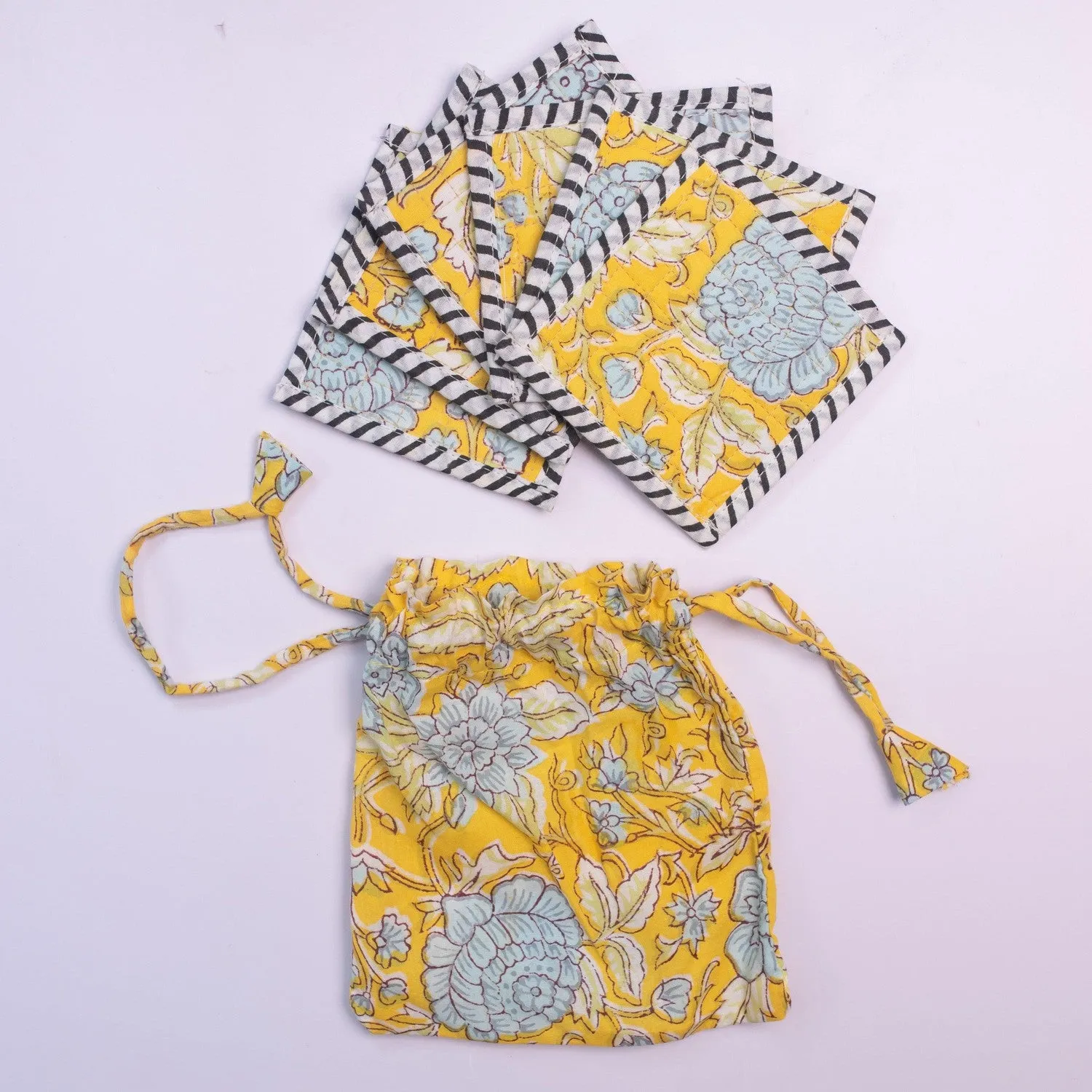 Sunshine Yellow Fabric Coaster Set of 6