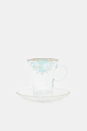 Teal Floral Glass Tea Cup & Saucer (2 Piece)