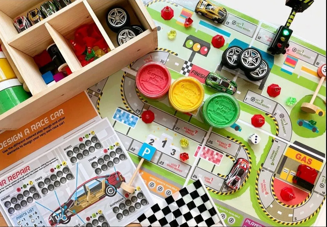 The Learning Playbox Racer Town Play Dough Box (Wooden Box)