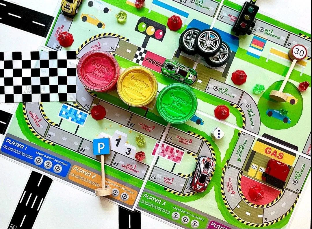 The Learning Playbox Racer Town Play Dough Box (Wooden Box)