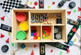 The Learning Playbox Racer Town Play Dough Box (Wooden Box)