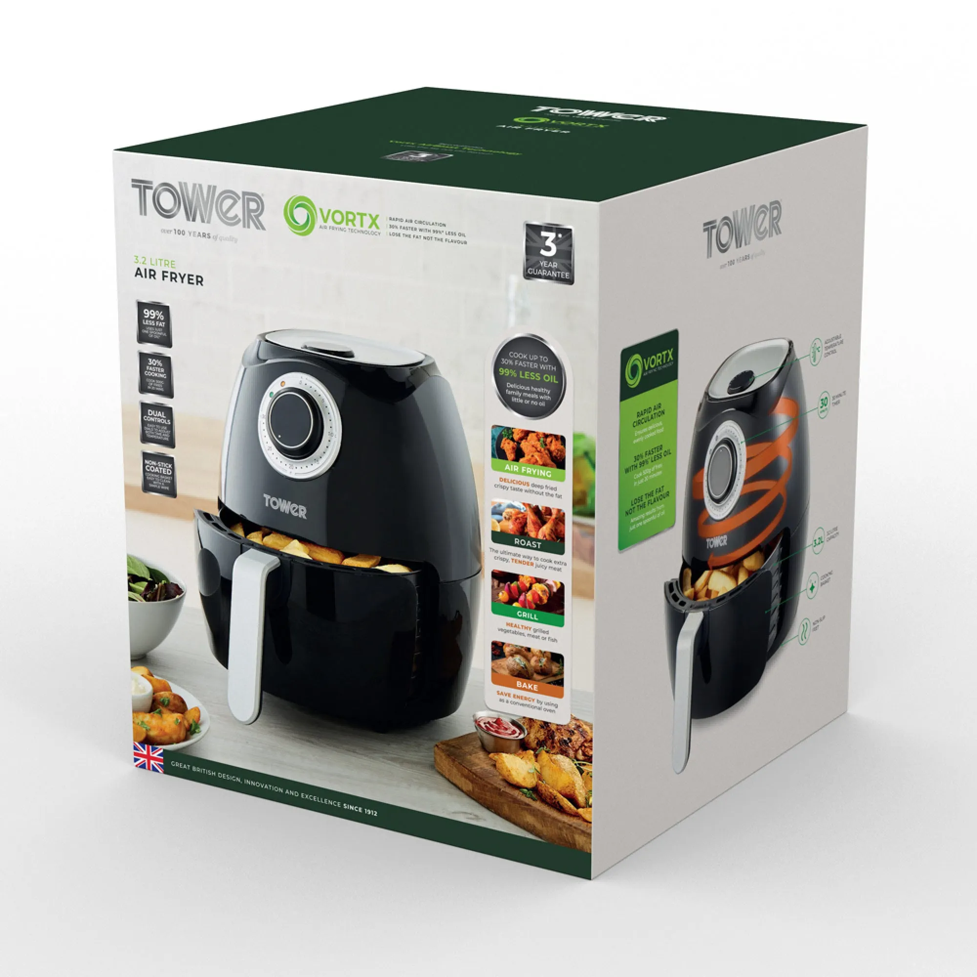 Tower Vortex Manual Air Fryer 3.2L - Black