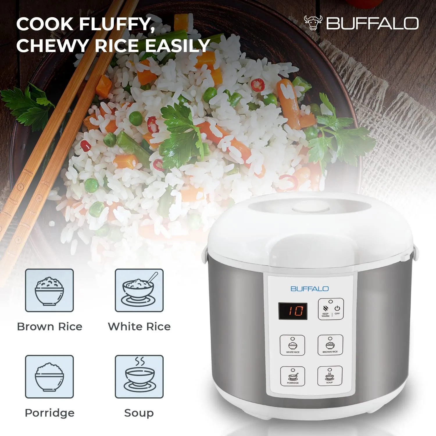 TWO Buffalo Classic Rice Cooker 1.0 Liter (5 Cups) (KWBSC10-II)