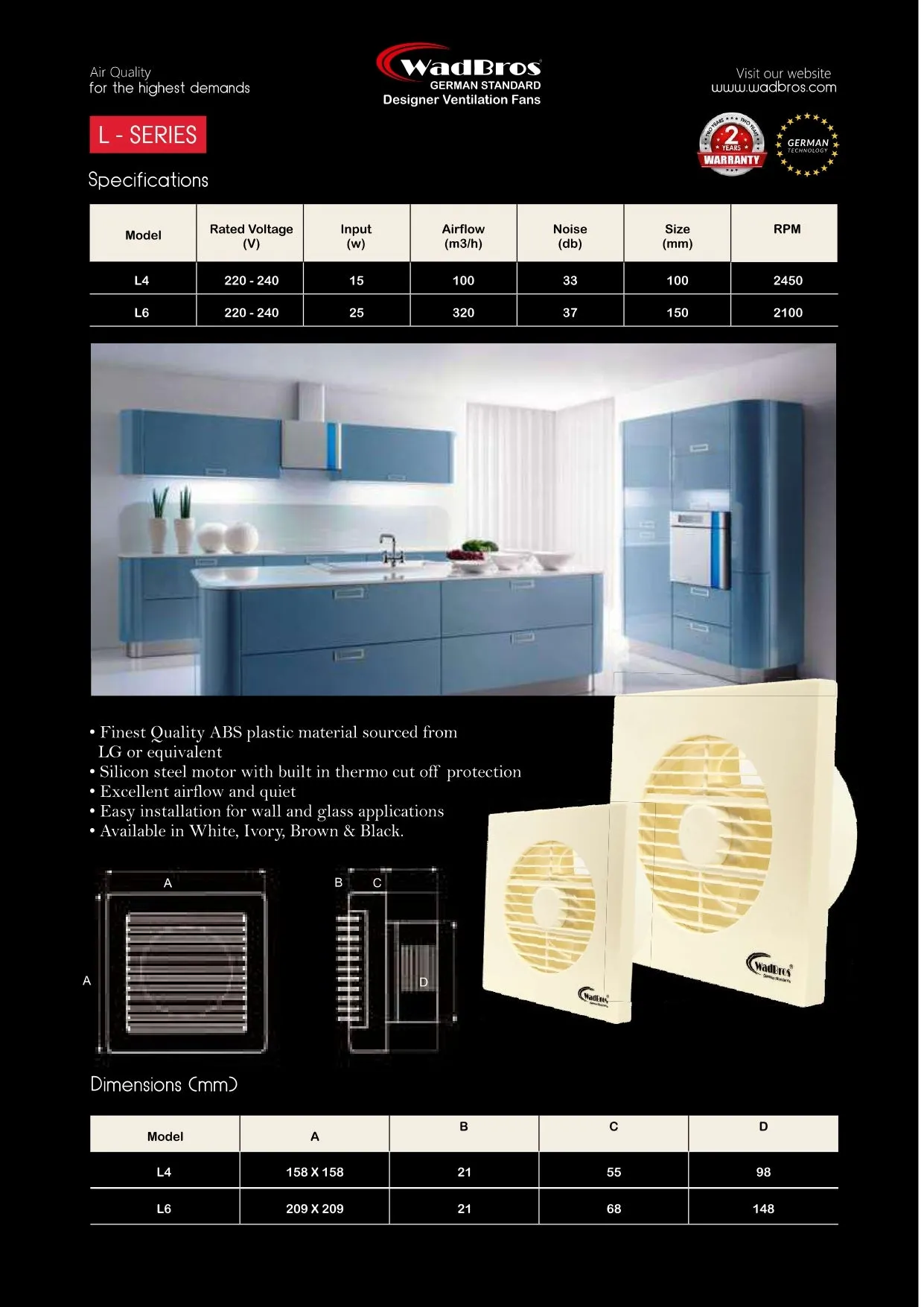 Vent L - Series Ventilation/Exhaust Fan By Wadbros