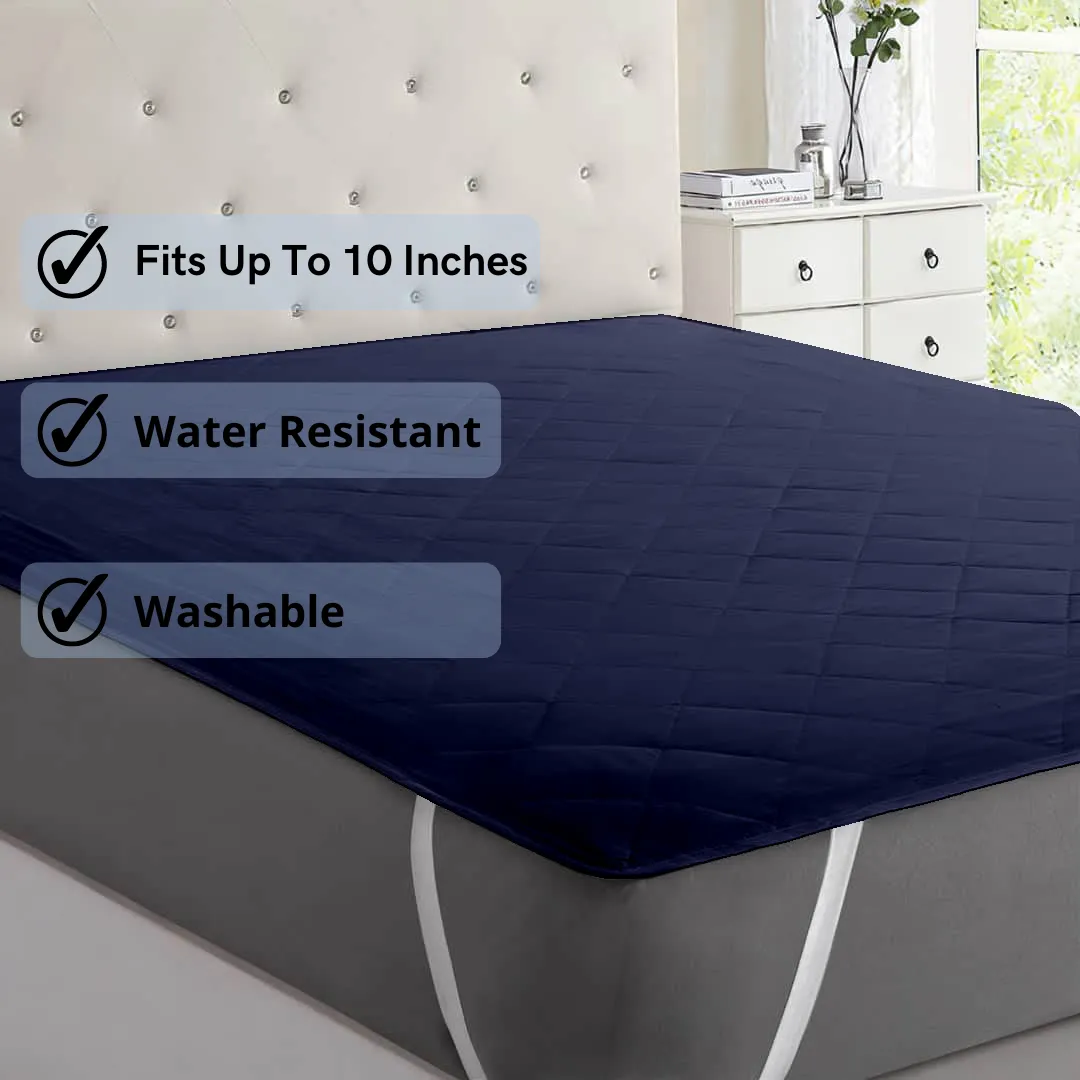 Water Resistant Cotton Quilted Mattress Protector with Elastic Straps on Corners