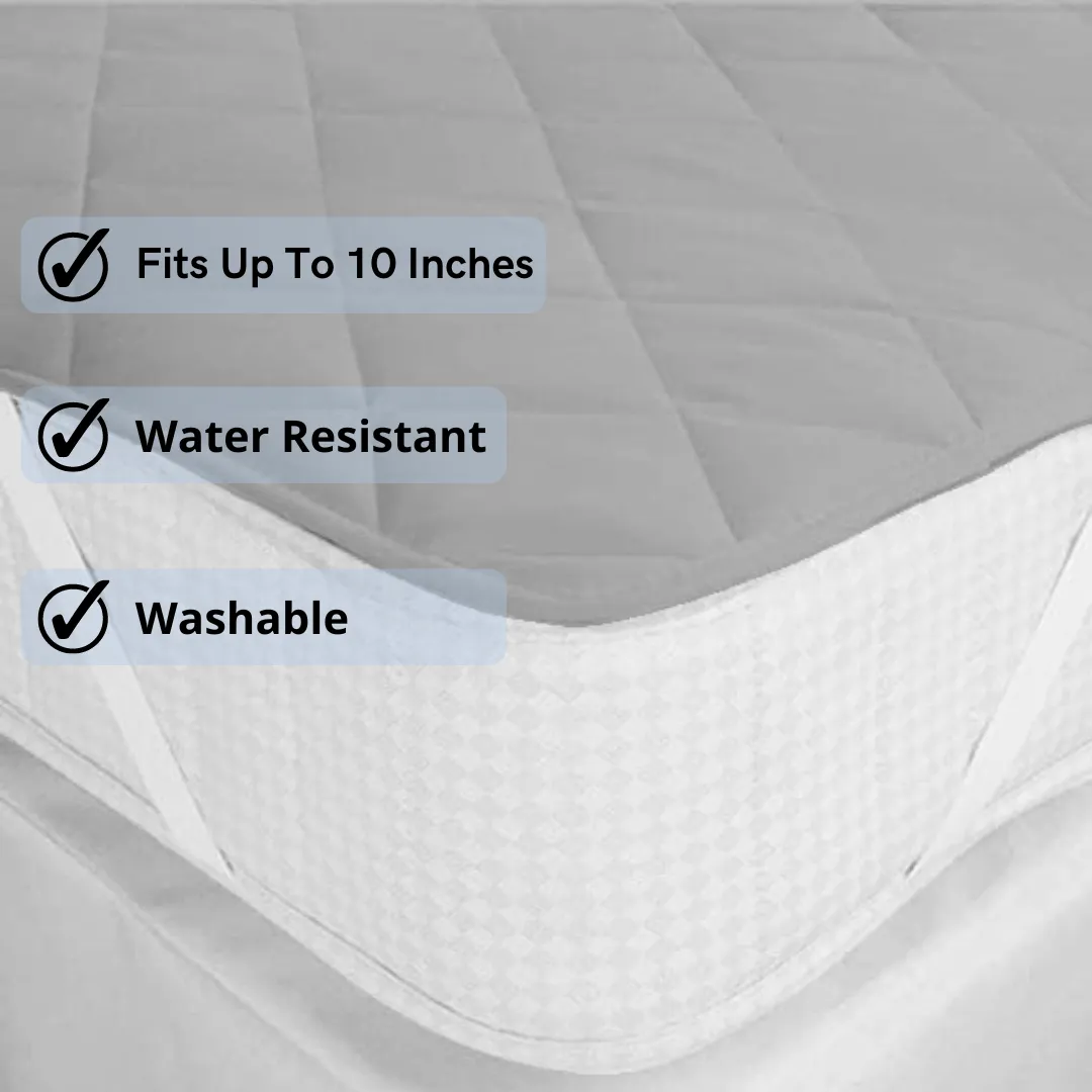 Water Resistant Cotton Quilted Mattress Protector with Elastic Straps on Corners