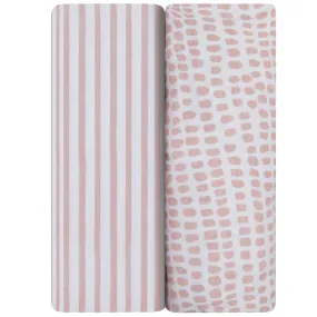 Waterproof Bassinet Sheet Set - Mauve Pink Stripes & Splash