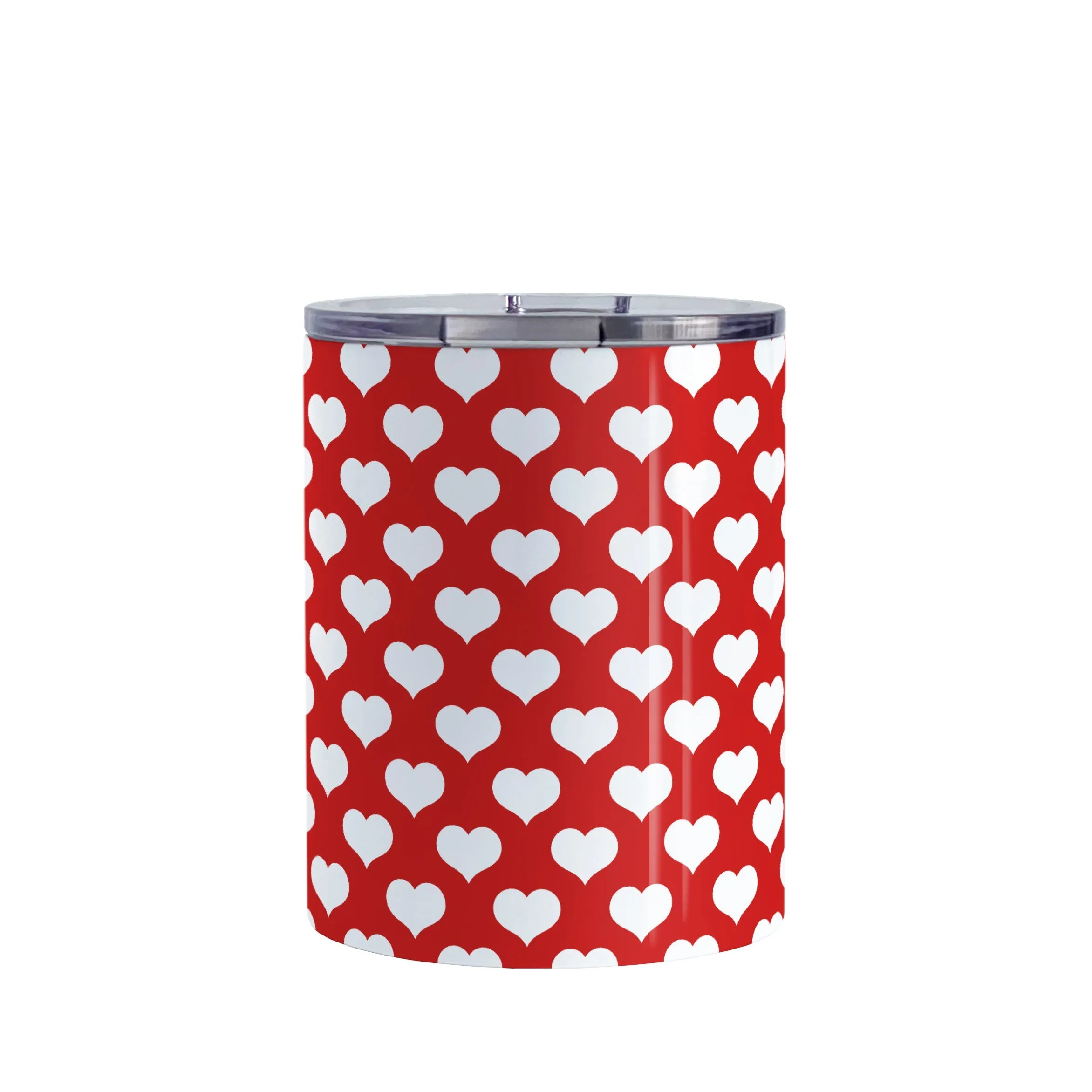 White Hearts Pattern Red Tumbler Cup