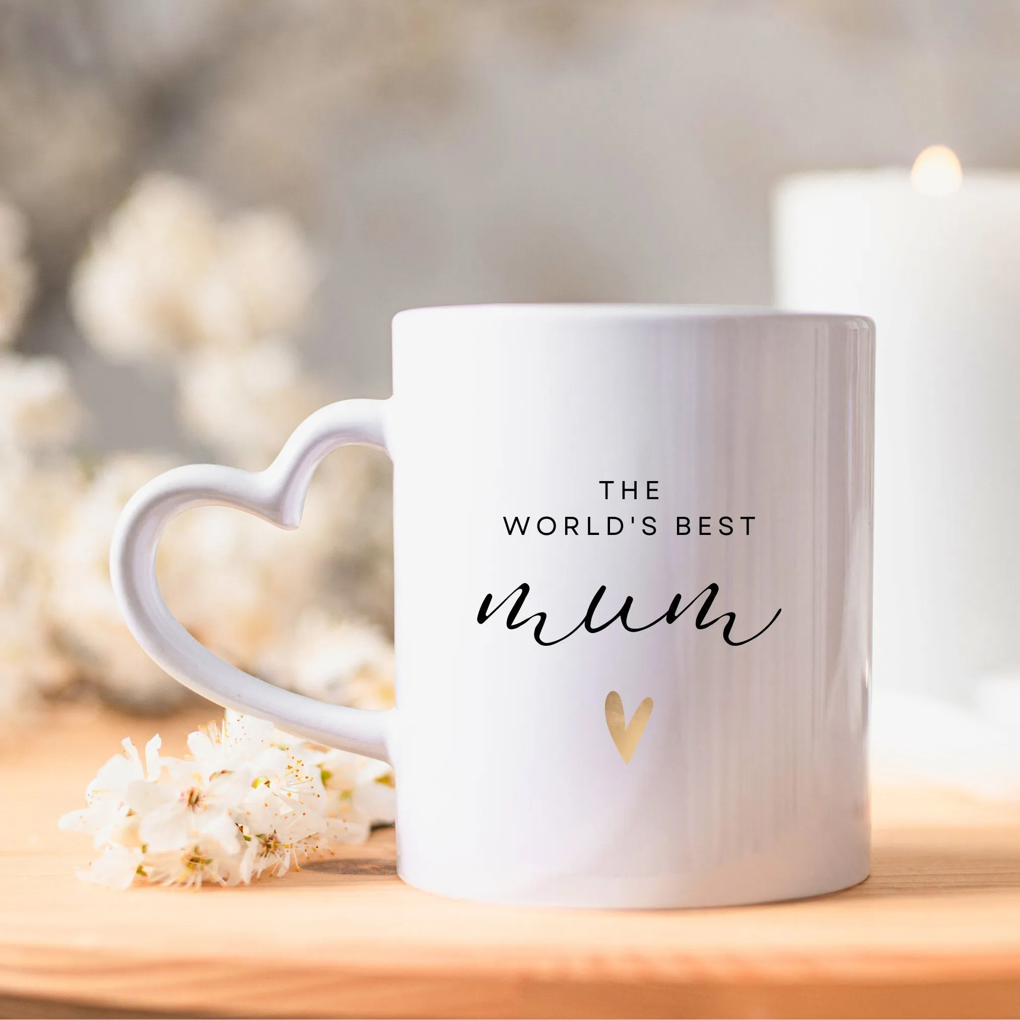 World's Best Mum Mug - Elegant Gold Heart Design