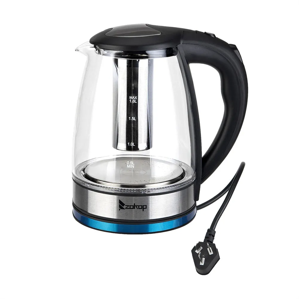 ZOKOP 1.8L Electric Glass Kettle with Filter Black